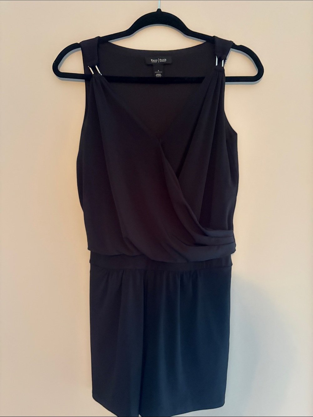 White House Black Market Black Sleeveless Surplice Romper